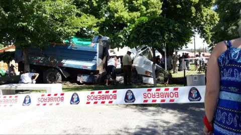 Camión terminó incrustado en plena plaza de San Rosendo