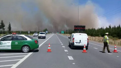 Incendio forestal fuera de control en Cabrero obliga a realizar cortes de ruta