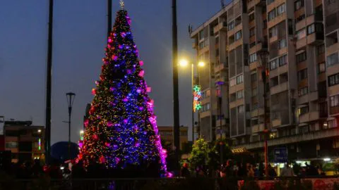 Instalan enorme árbol de Navidad con más de 5 mil luces en Tribunales de Concepción