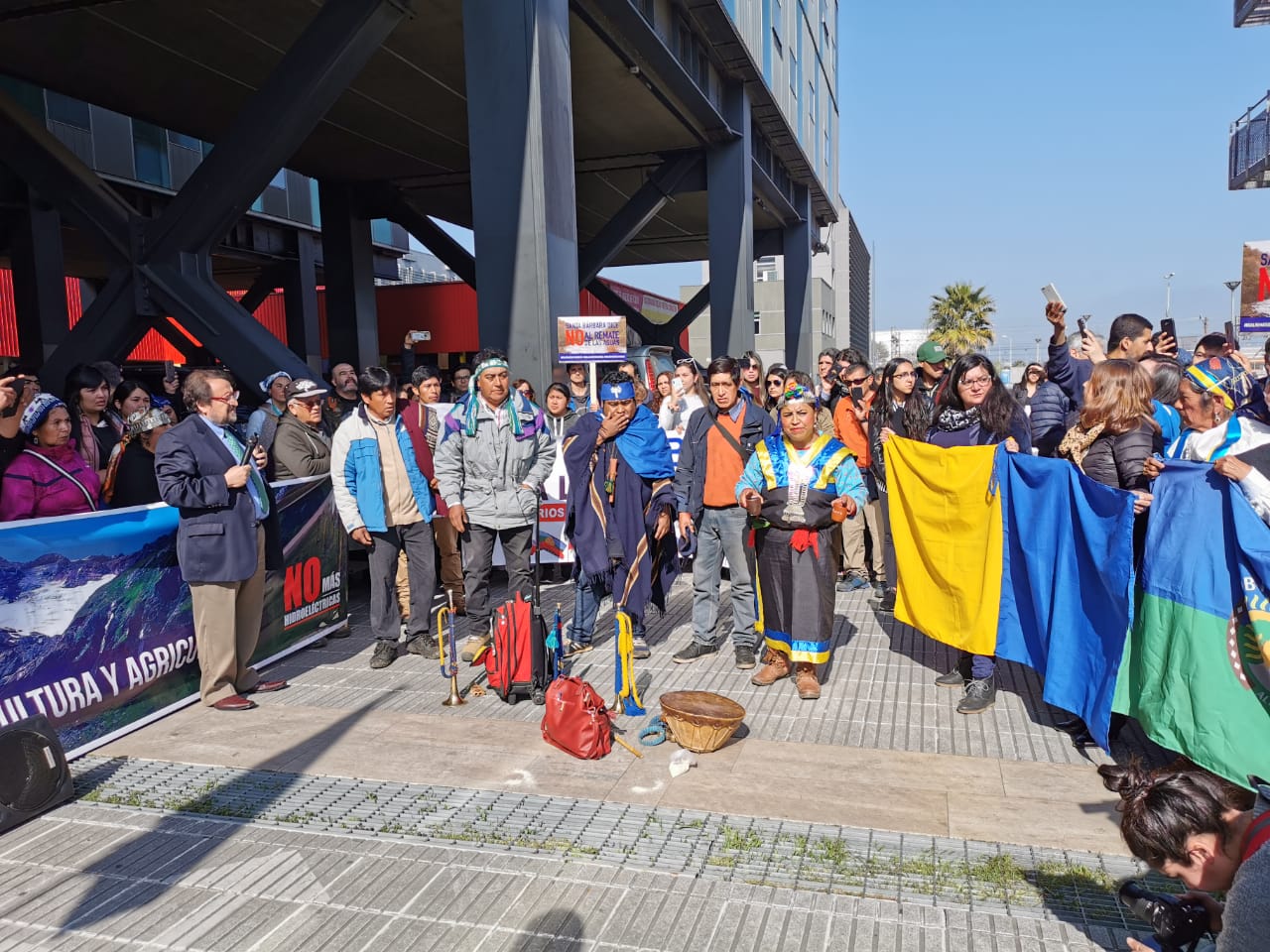 Representantes del pueblo mapuche se manifiestan en contra del remate de derechos de agua del Río Queuco