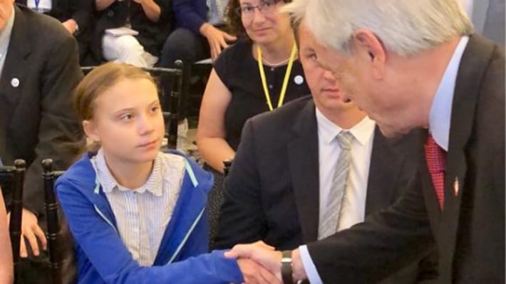 Presidente Sebastián Piñera saludó a Greta Thunberg y la invitó a la COP25