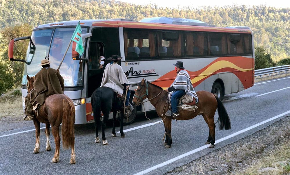 Con mascarilla, manta y a caballo realizan particular cordón sanitario en Alto Biobío