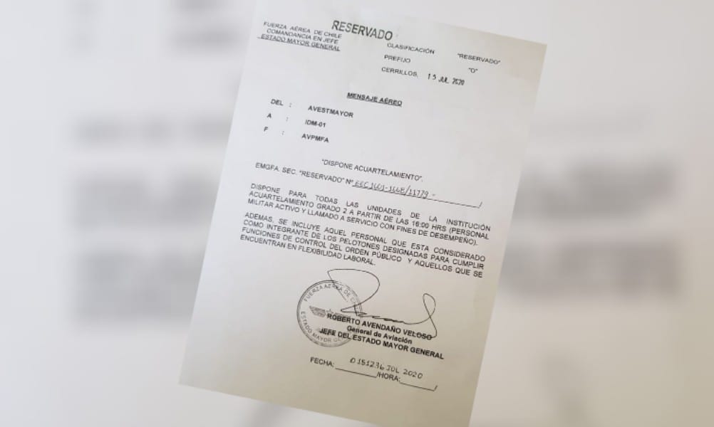 Fuerza Aérea de Chile confirmó veracidad de documento que llama a acuartelamiento