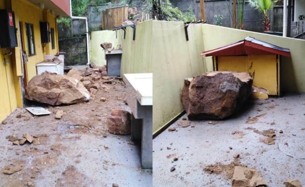 Enormes rocas cayeron al patio de una vivienda en Tomé