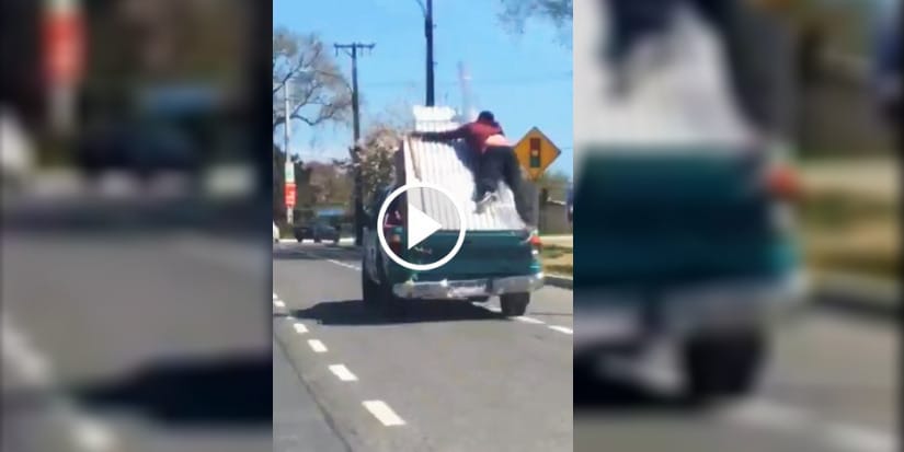 Captan peligrosa maniobra en San Pedro de la Paz: sujeto colgaba para “sujetar” carga
