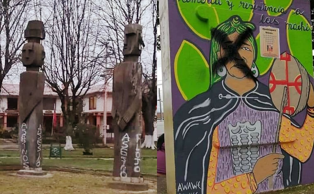 “Asesino, flojo”: denuncian ataque racista a monumentos mapuche en Cañete