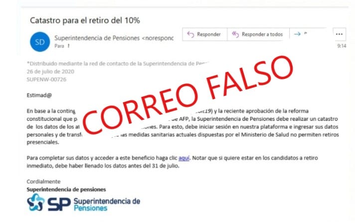 Alertan sobre correo falso enviado por segundo 10%