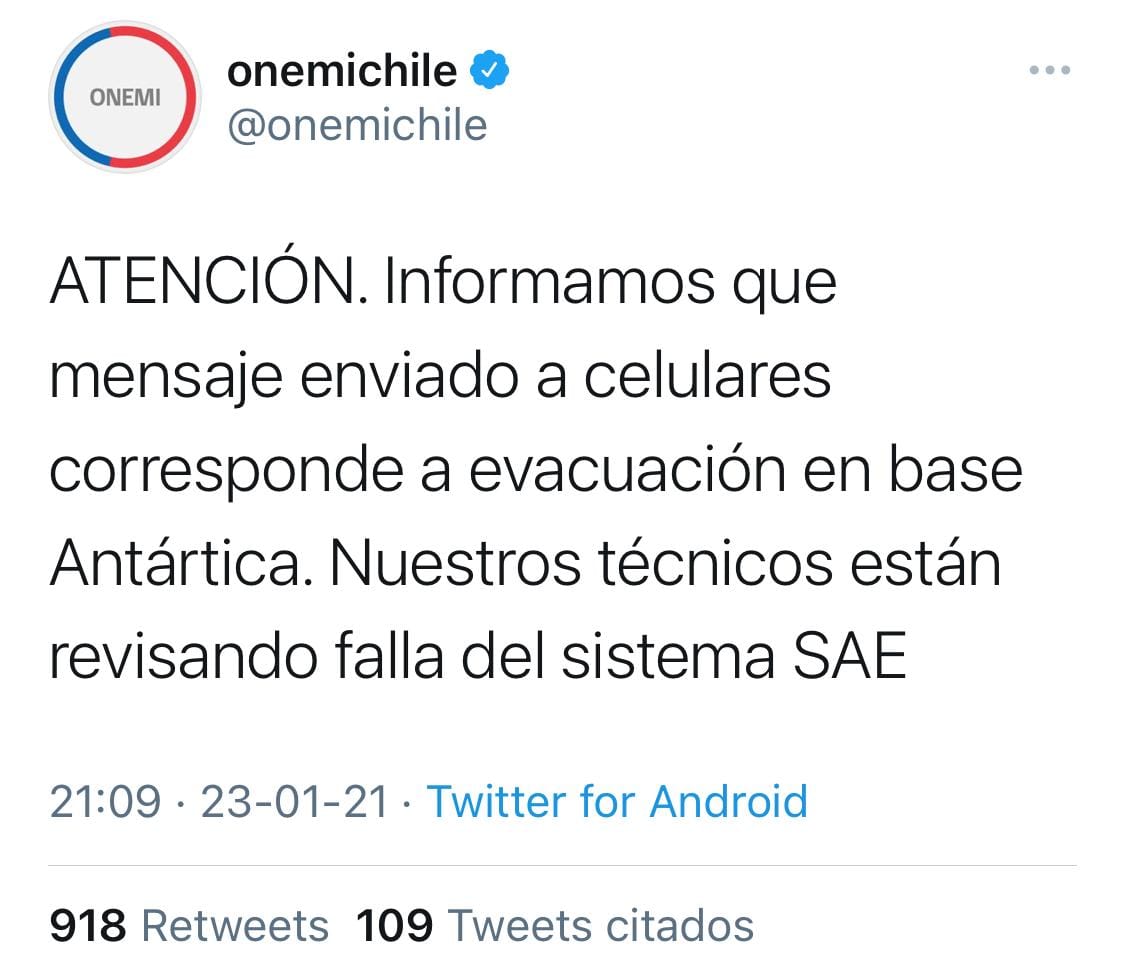 Onemi aclara que no hay que evacuar costas de Chile: Se trató de error técnico