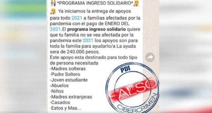 PDI alerta nuevo engaño por pago de “bono pandemia” que circula a través de Whatsapp