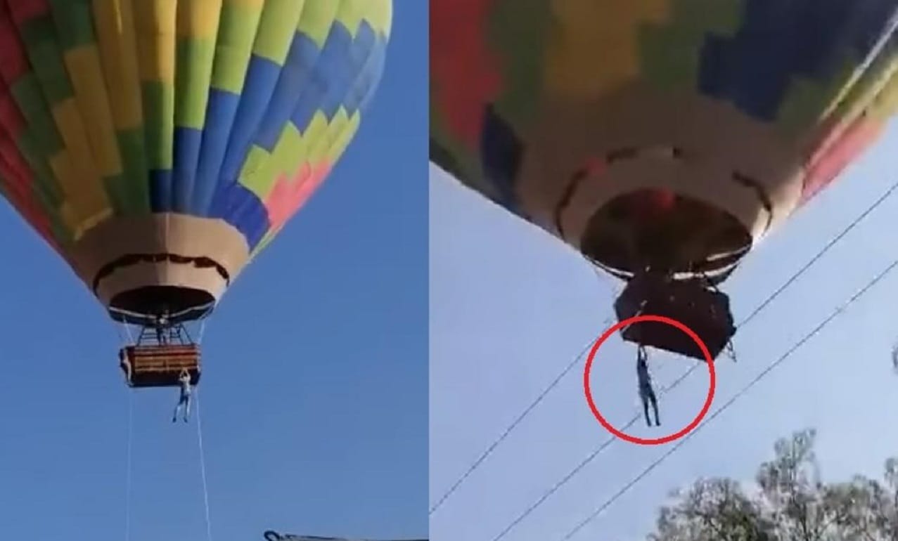 Hombres quedaron colgando de un globo aerostático generando tenso momento