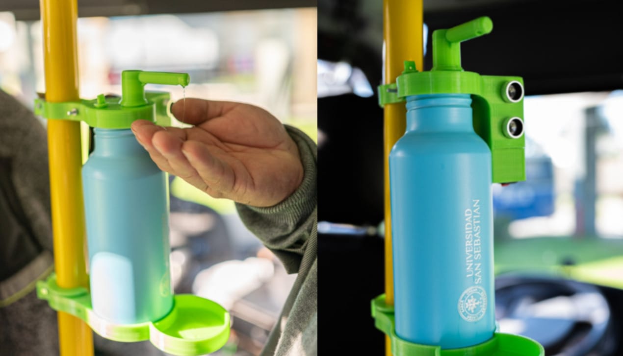 Crean prototipo de dispensador de alcohol gel que debutará en los buses del Gran Concepción