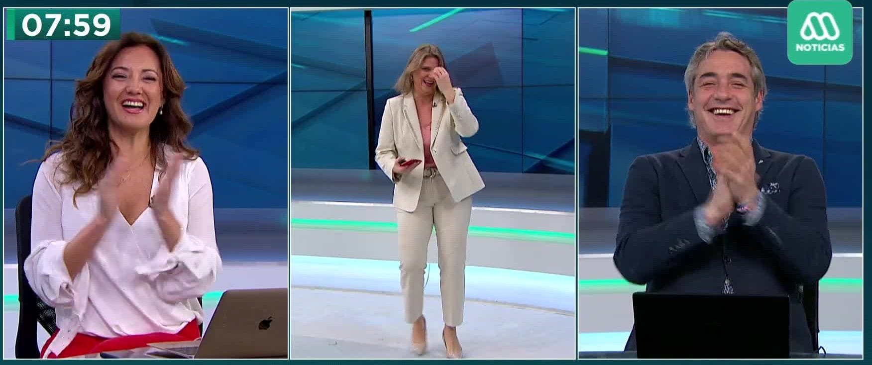 Periodista de Mega sorprendió bailando a lo Raffaella Carrá en pleno noticiero