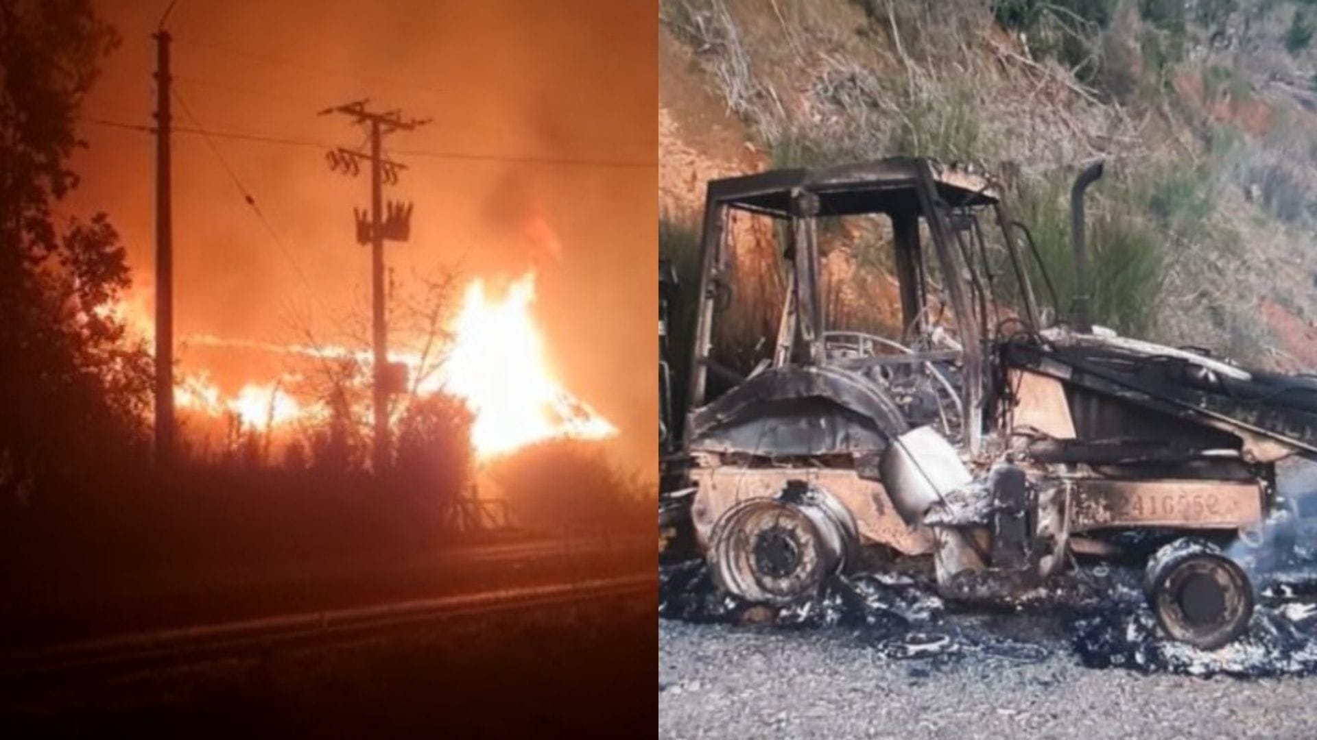 Incendio destruyó iglesia en la Macrozona Sur: También fue quemada una retroexcavadora