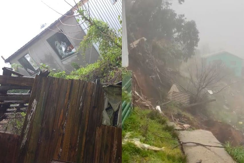 Dos inmuebles destruídos tras deslizamientos de tierra en Penco y Tomé