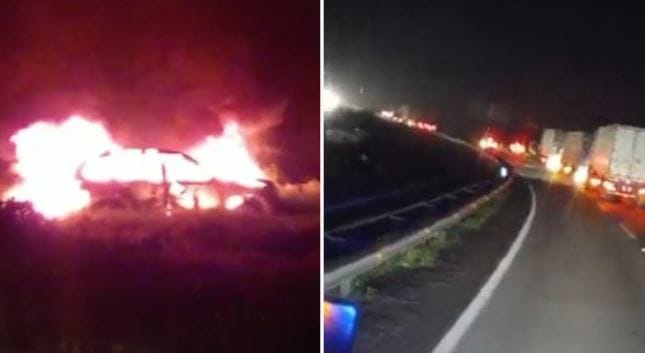 15 delincuentes armados asaltaron camiones, secuestraron a chofer y balearon a dos personas