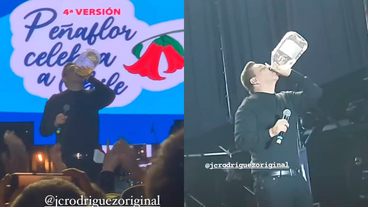 Al “seco”: JC Rodríguez se tomó un pipeño en pleno escenario de una fonda