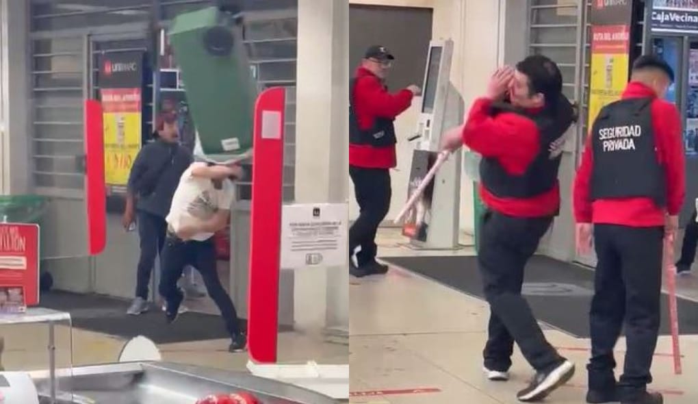 Captan brutal riña entre antisociales y guardias en un supermercado de San Pedro de la Paz
