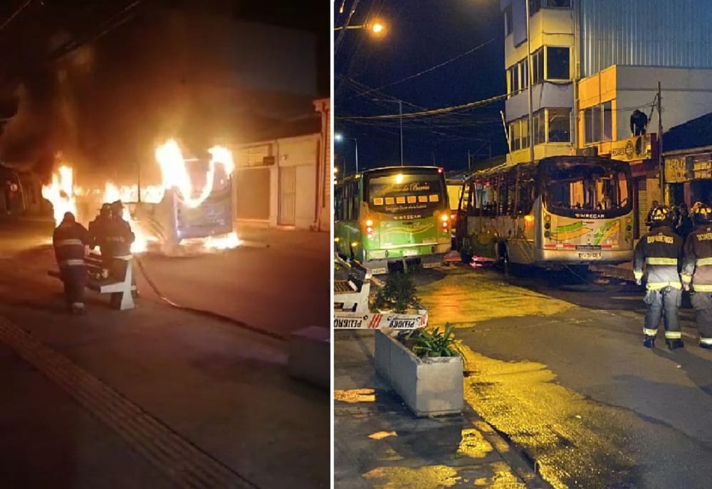 Bus de pasajeros terminó en llamas en céntrica calle de Coronel: Fuego dañó edificio consistorial