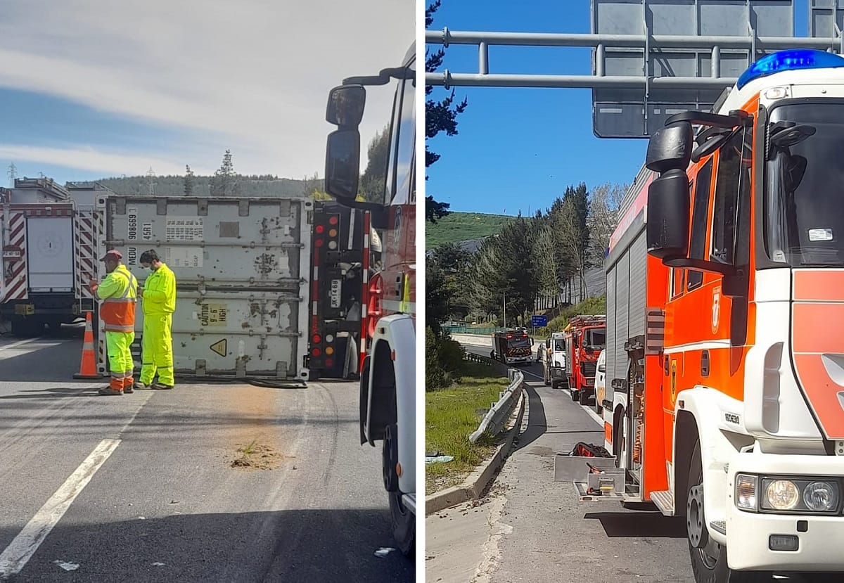 Muere conductor de camión que se volcó en Ruta 146 en dirección a Concepción
