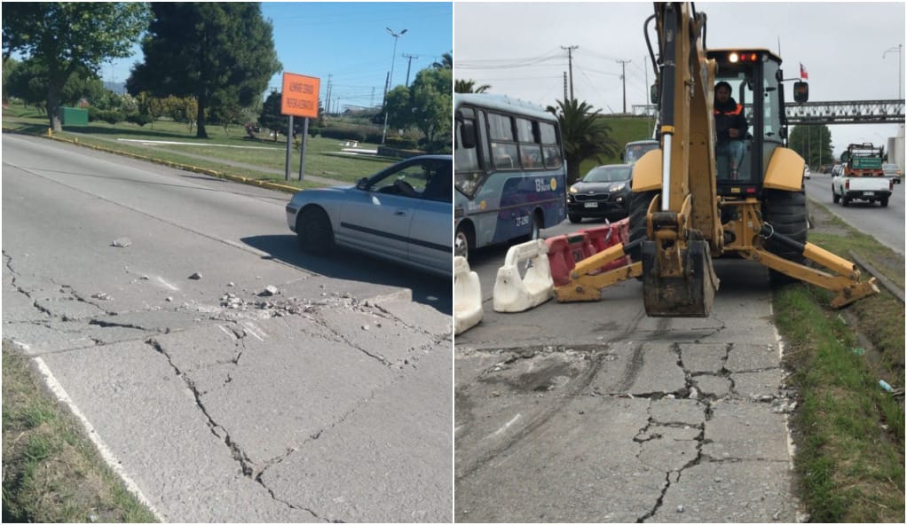 Enorme desnivel se levantó en la Autopista desde Talcahuano hacia Concepción