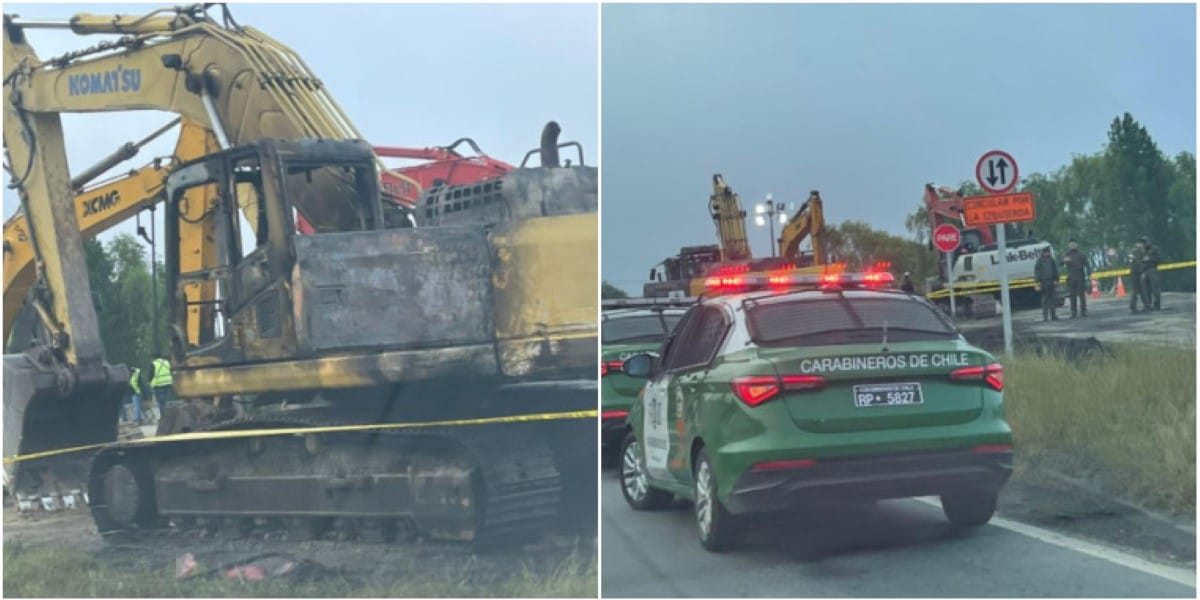 Ataque incendiario a obras del puente ferroviario en Concepción: Quemaron una retroexcavadora