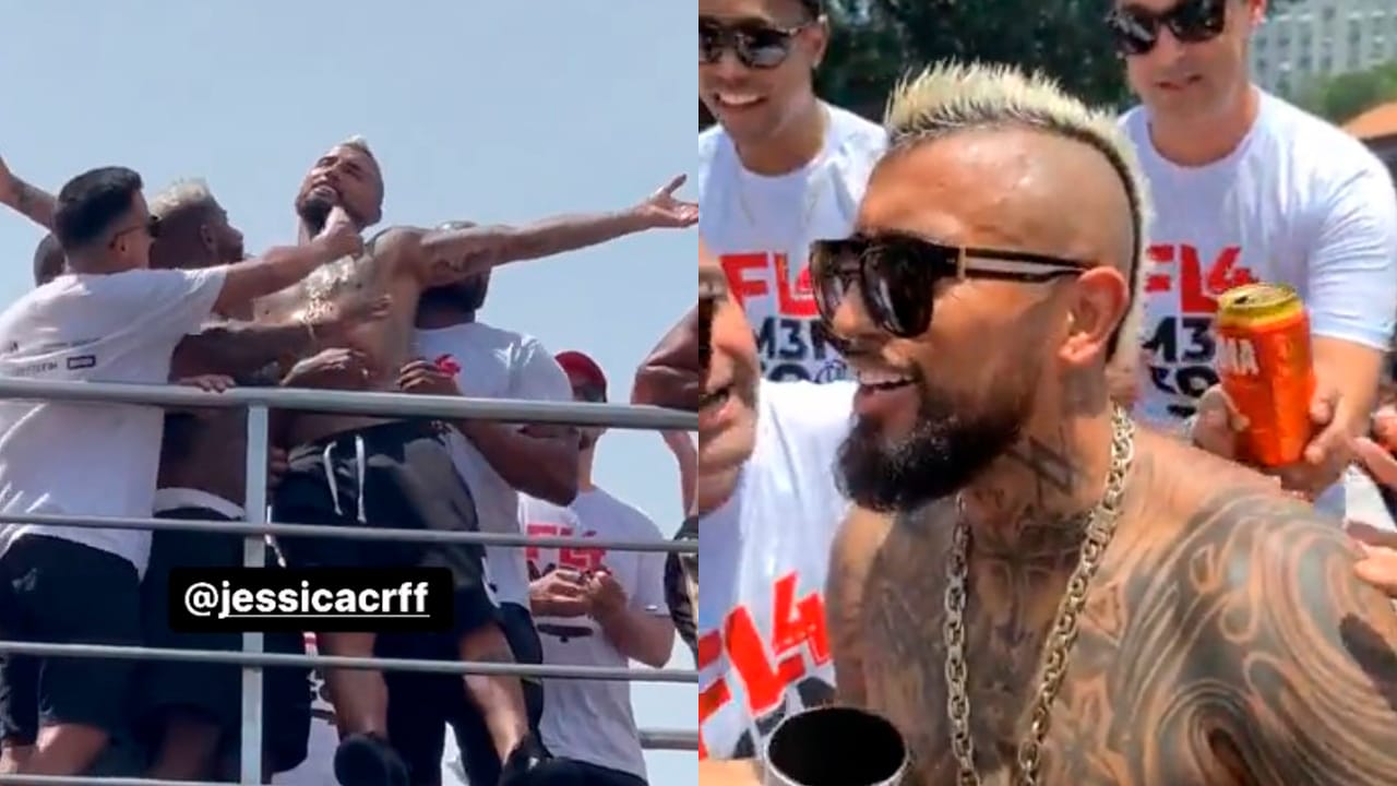 La eufórica celebración de Arturo Vidal junto al plantel del Flamengo por las calles de Brasil