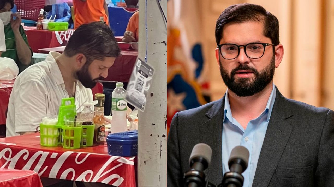 Con camisa y short: Captan a Gabriel Boric comiendo relajadamente en mercado de Tailandia