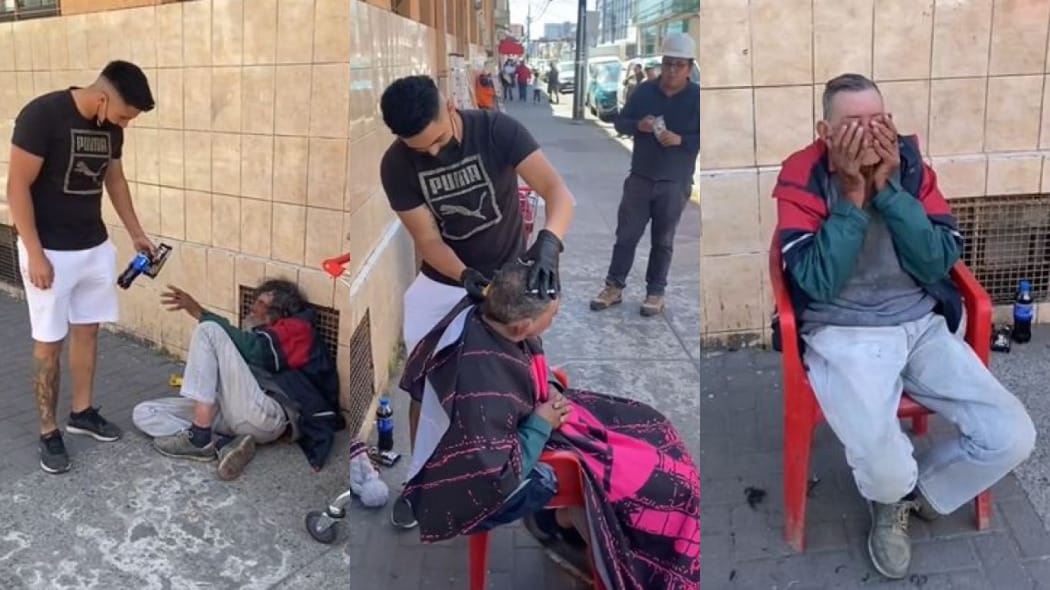 Barbero penquista es furor en TikTok: Emociona al atender gratis a personas en situación de calle