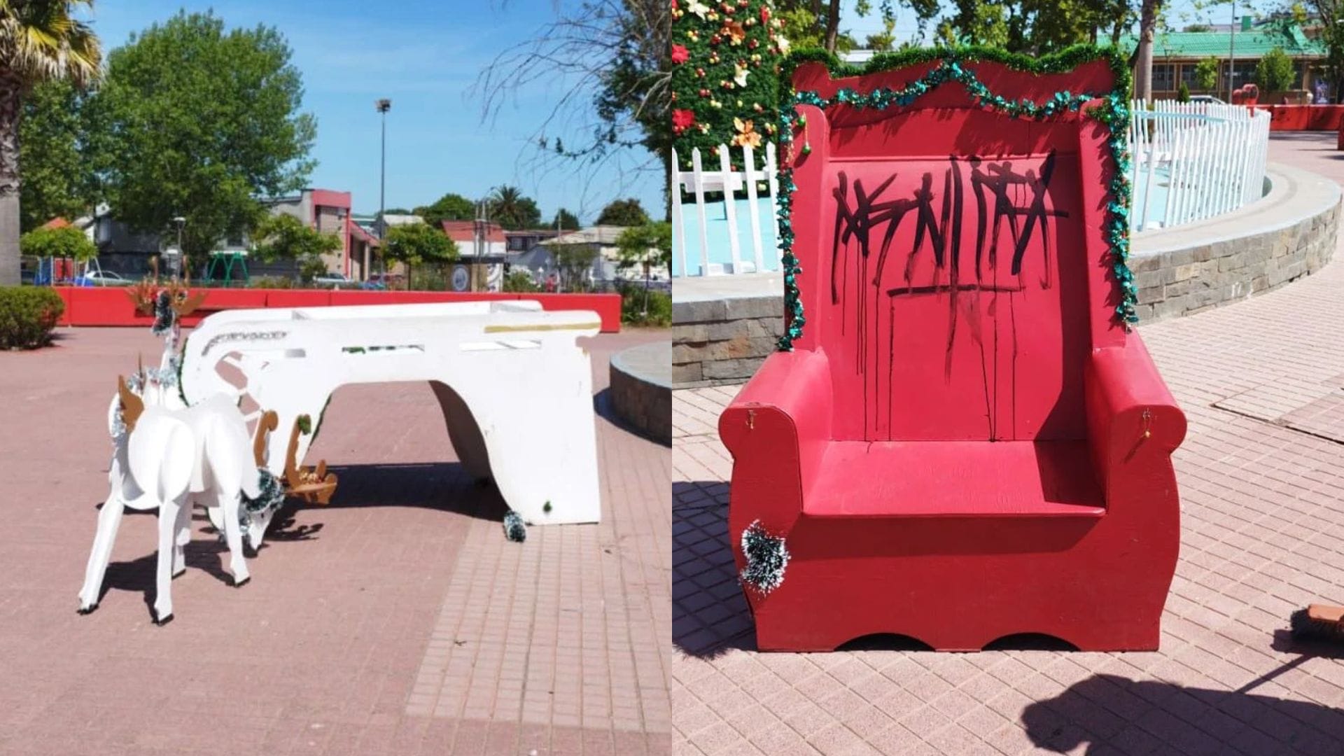 Vandalizan decoración navideña en Plaza de Penco: Fue instalada hace solo dos días