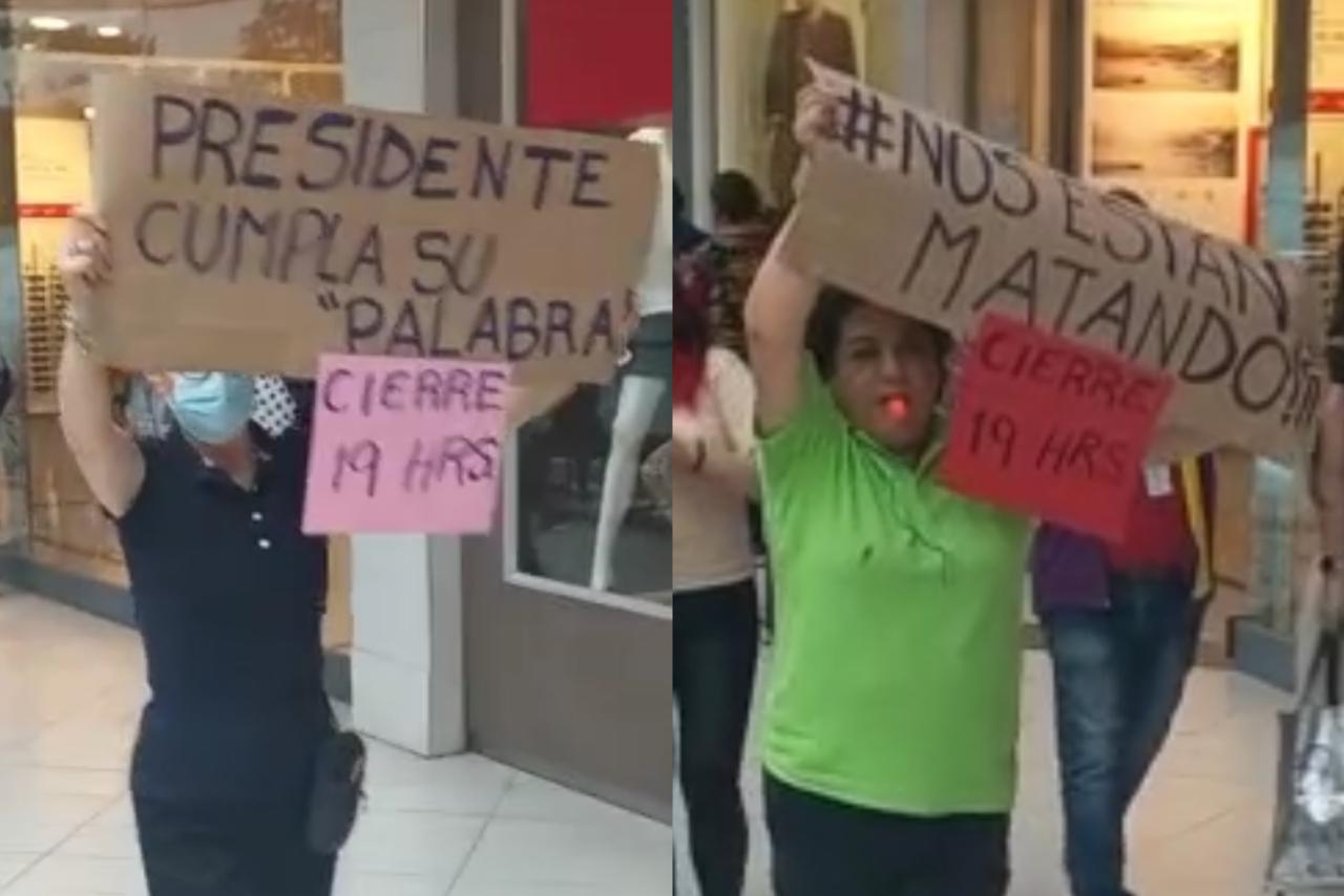 Trabajadores de Mall del Trébol protestan contra extensión de horario de cierre por festividades