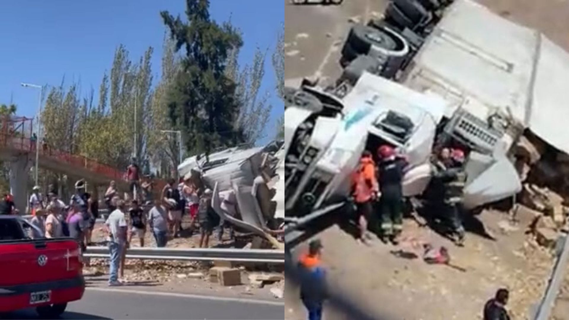 Camionero perdió el control y volcó: Saquearon carga de papas fritas mientras él estaba atrapado