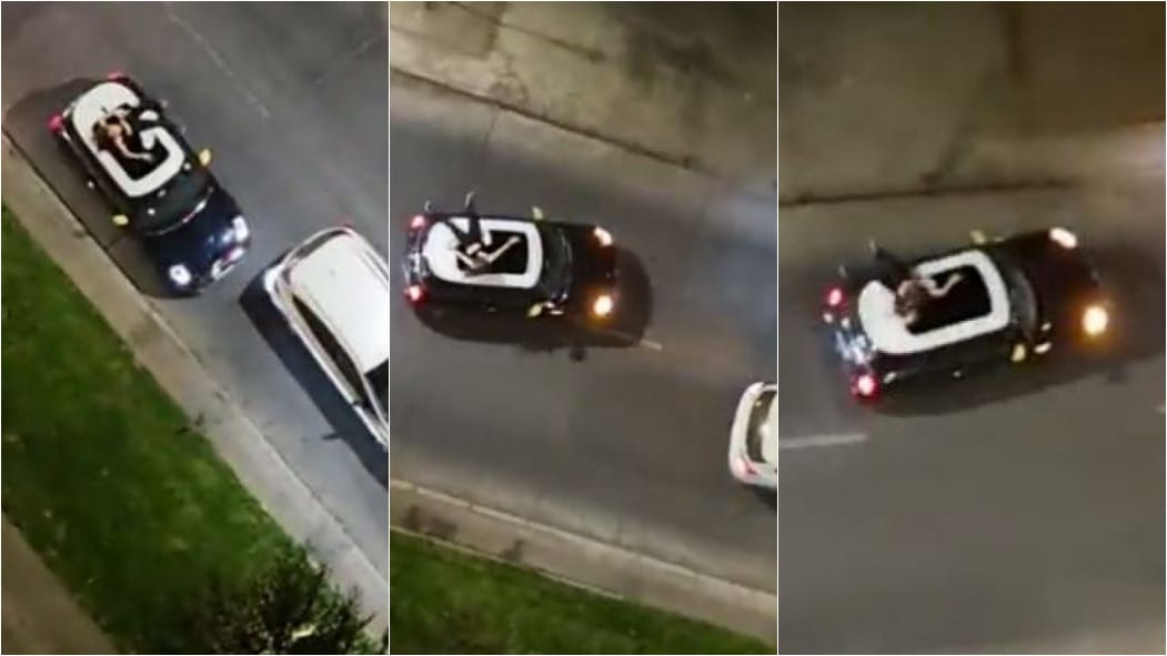 Captan desesperada acción de mujer víctima de encerrona en Santiago: Subió al techo del auto intentando frustrarla