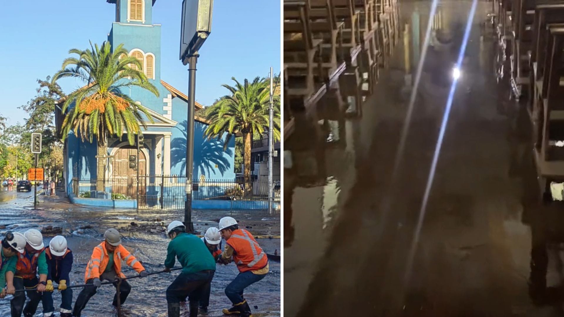Monumento nacional Iglesia La Viñita resultó completamente inundada por rotura de matriz en Recoleta