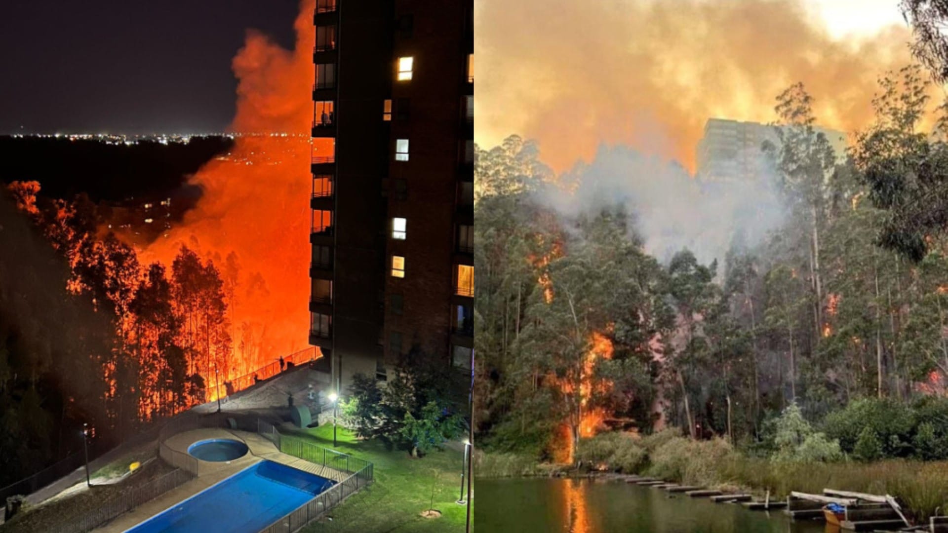 Incendio forestal en Andalué: Llamas llegaron a un costado de los edificios