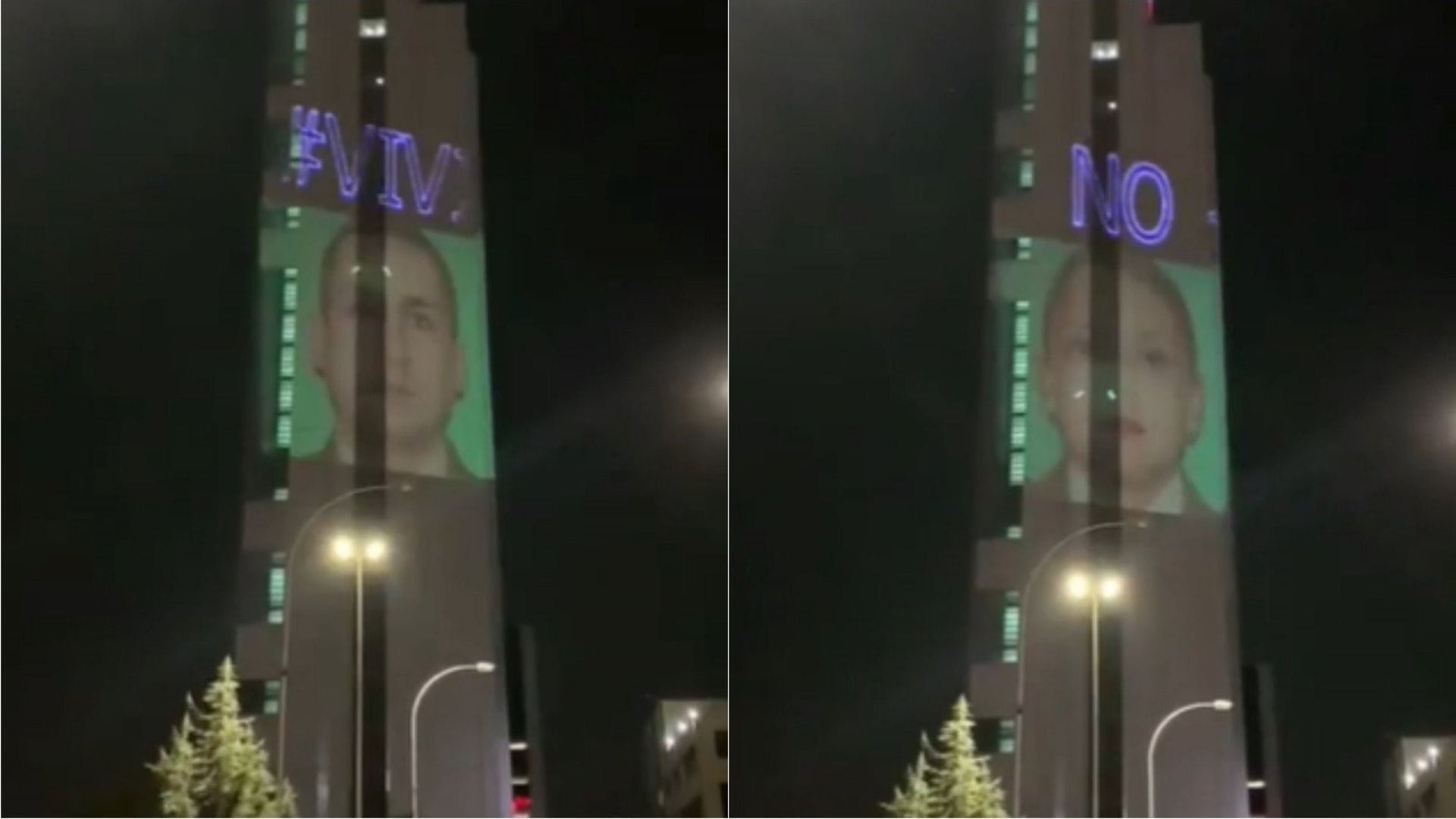 Proyectan “No + violencia” en Torre Movistar por mártires de Carabineros