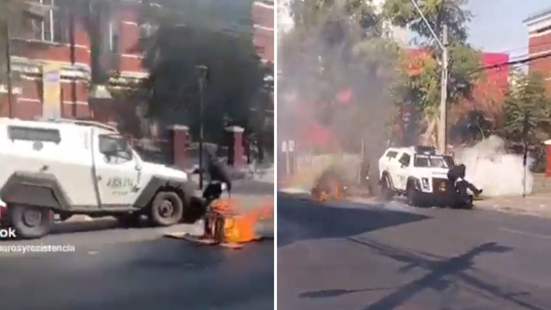 Estudiante encendía barricada y fue embestido por carro lanza gases de Carabineros durante protestas en Santiago