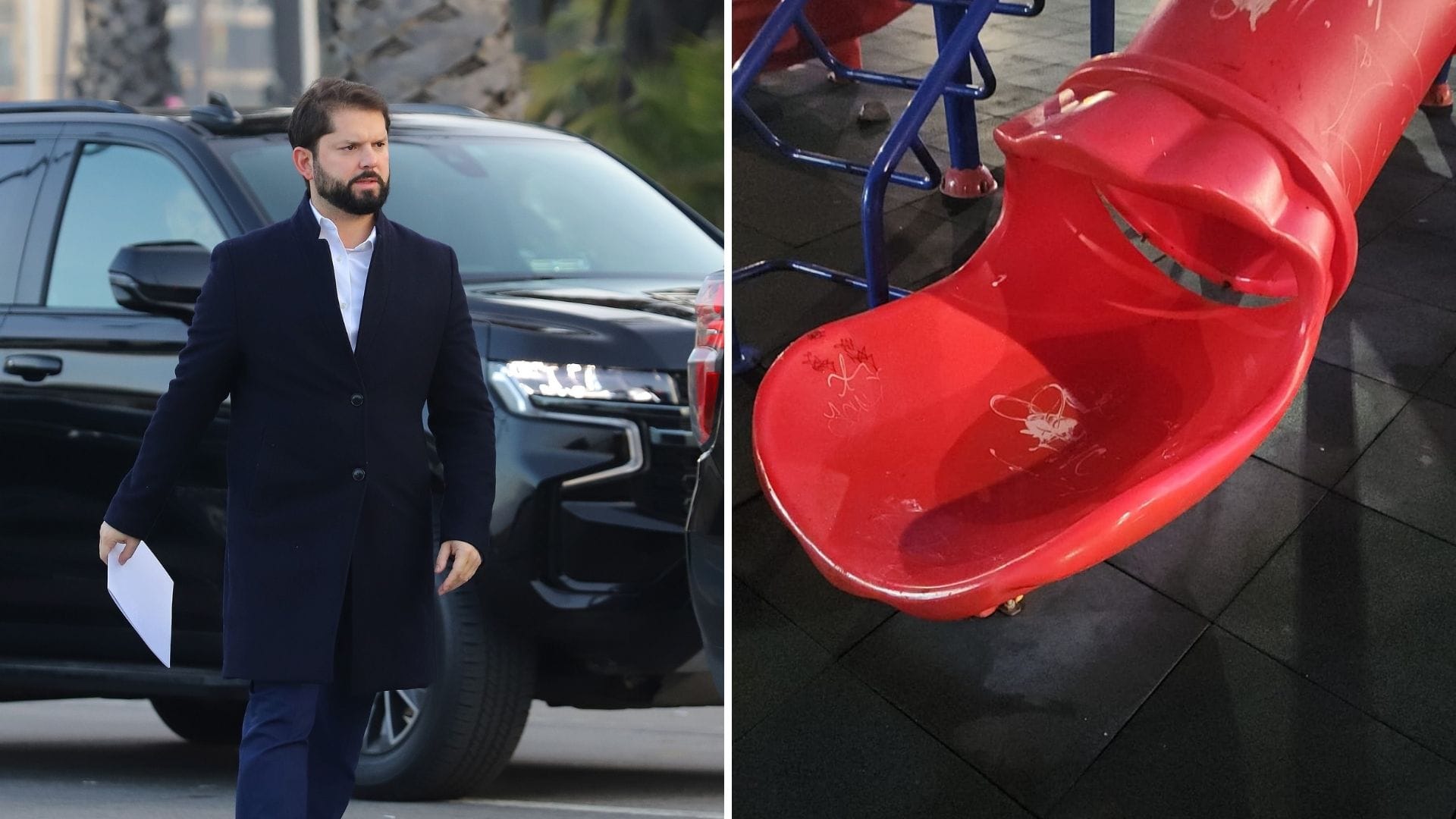 El tobogán en el que Boric quedó “atascado” quedó nuevamente operativo: Costó 3 mil pesos
