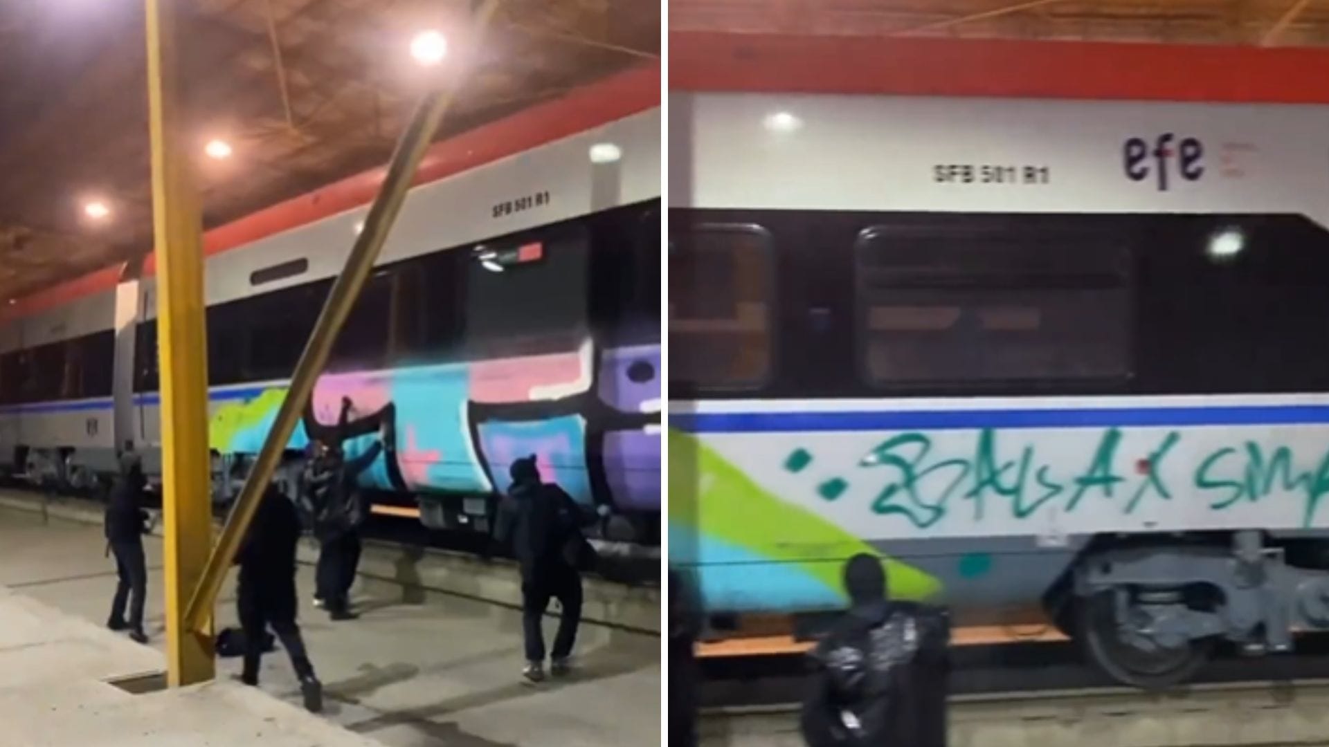 “Jamás seremos Finlandia”: Encapuchados grafitean el tren “más moderno de Sudamérica” presentado por EFE en Chillán