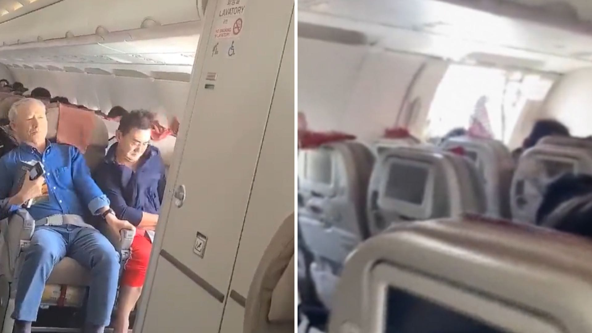 Impactantes registros: Pánico al interior de un avión luego que un pasajero abriera la puerta de emergencia en pleno vuelo en Corea del Sur