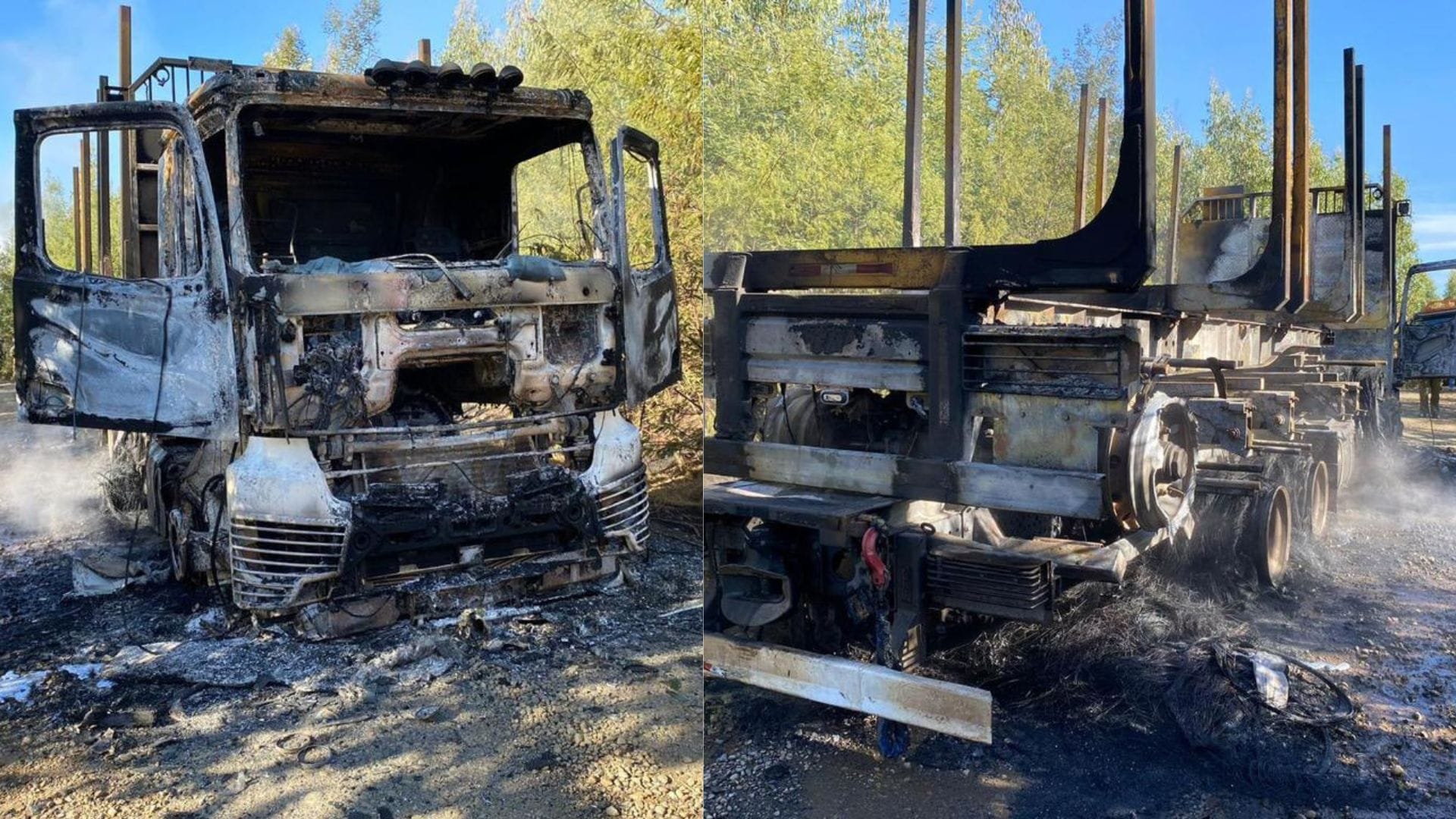 Ataque incendiario en Angol: Encapuchados intimidaron a conductores y quemaron sus camiones
