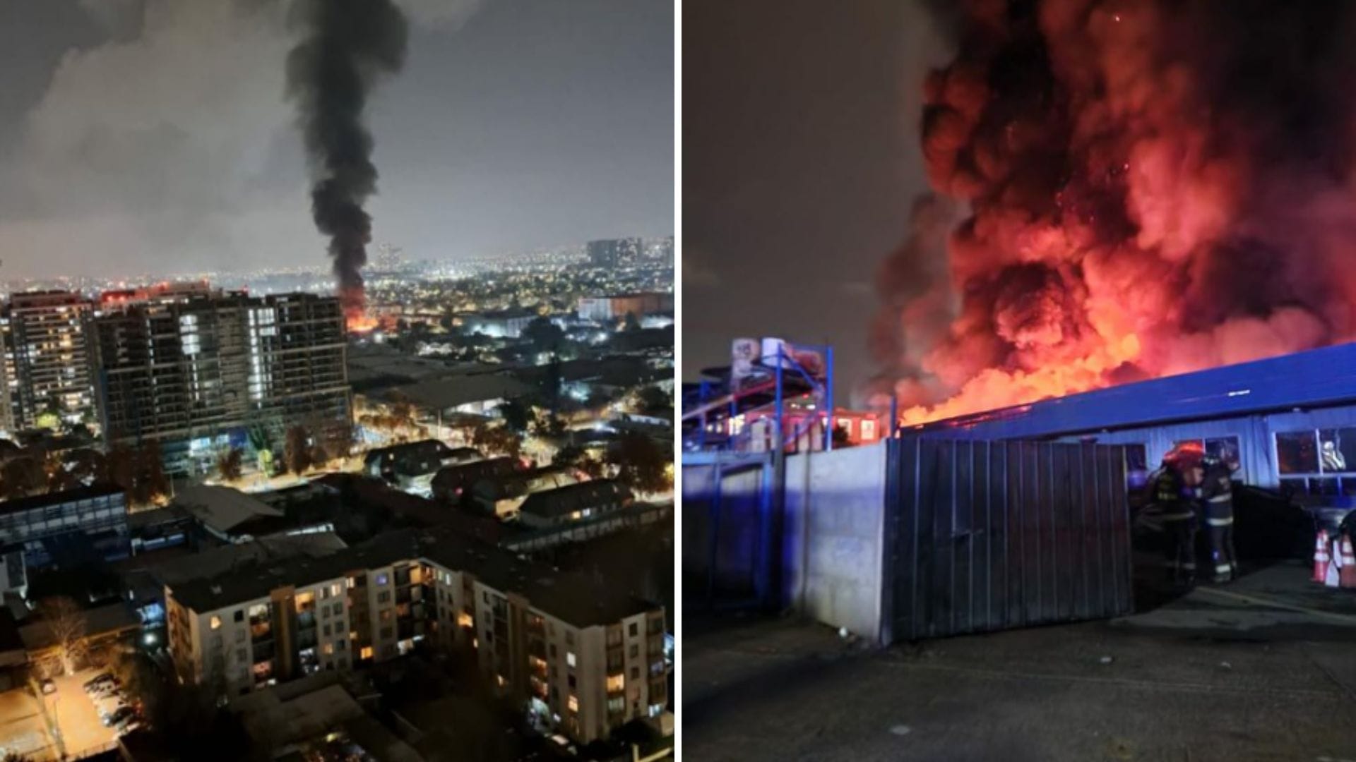 Los impactantes registros del voraz incendio ocurrido en bodegas de la comuna de Macul
