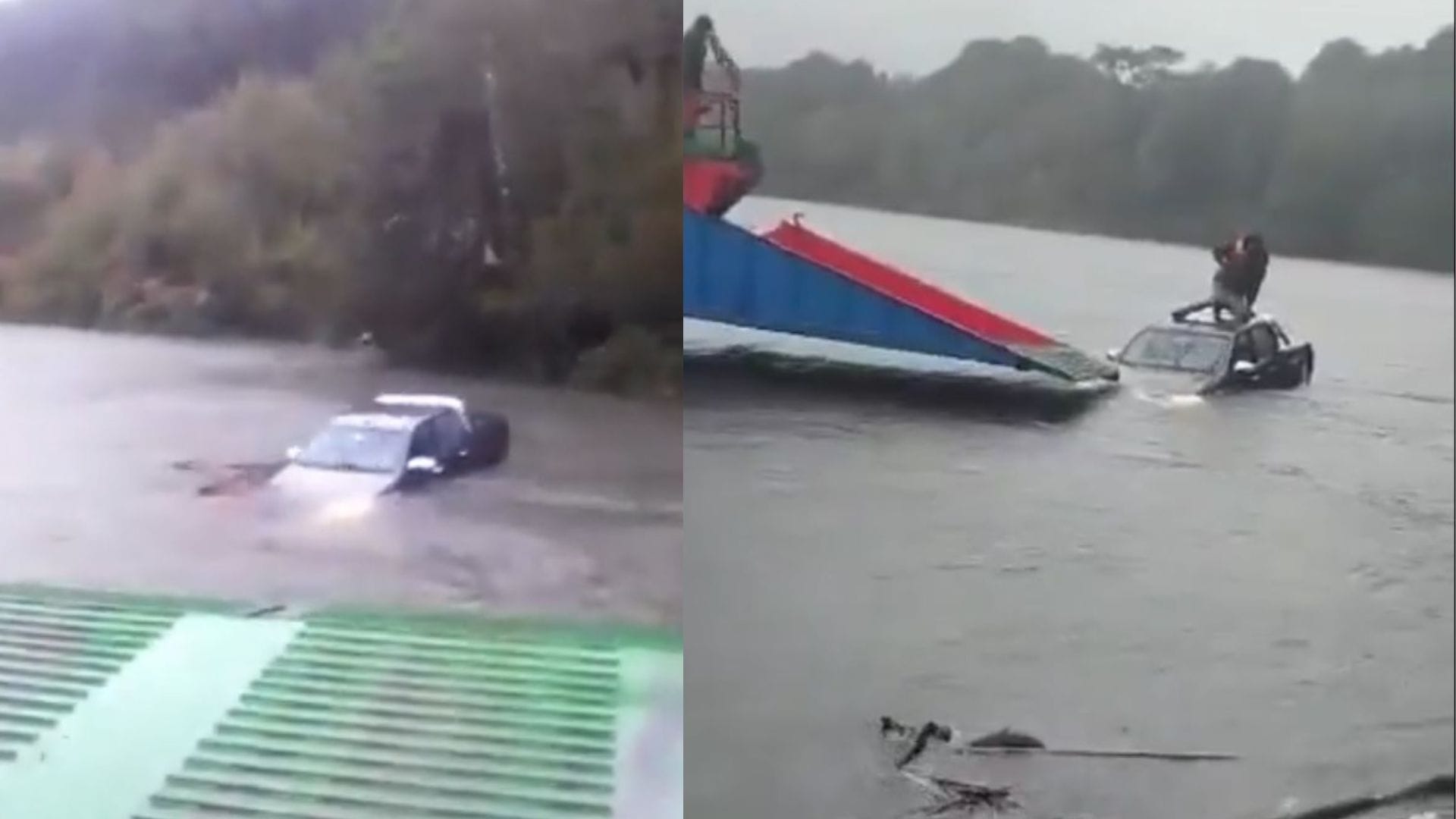 Conductor quedó atrapado en su camioneta en río Palena y debió ser rescatado con barcaza