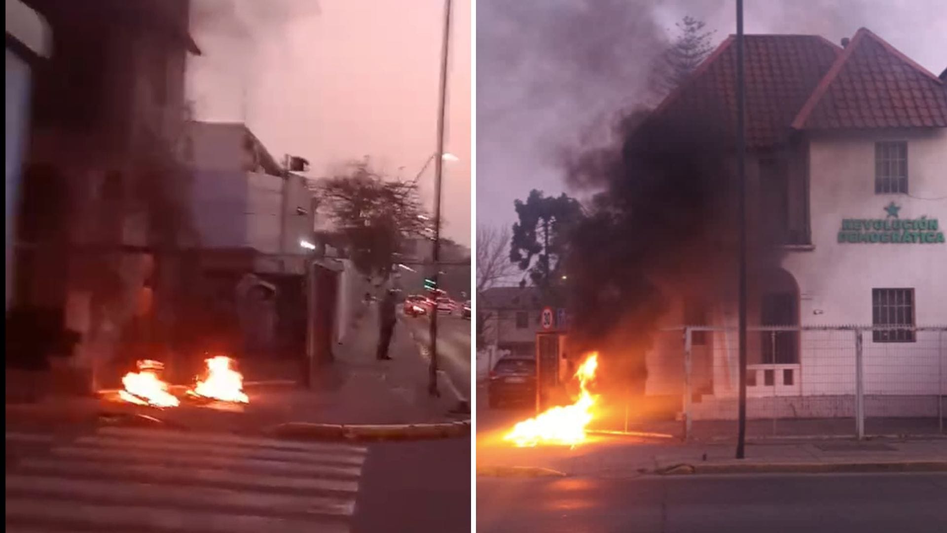 Providencia: Prenden fuego en esquina de sede de Revolución Democrática 