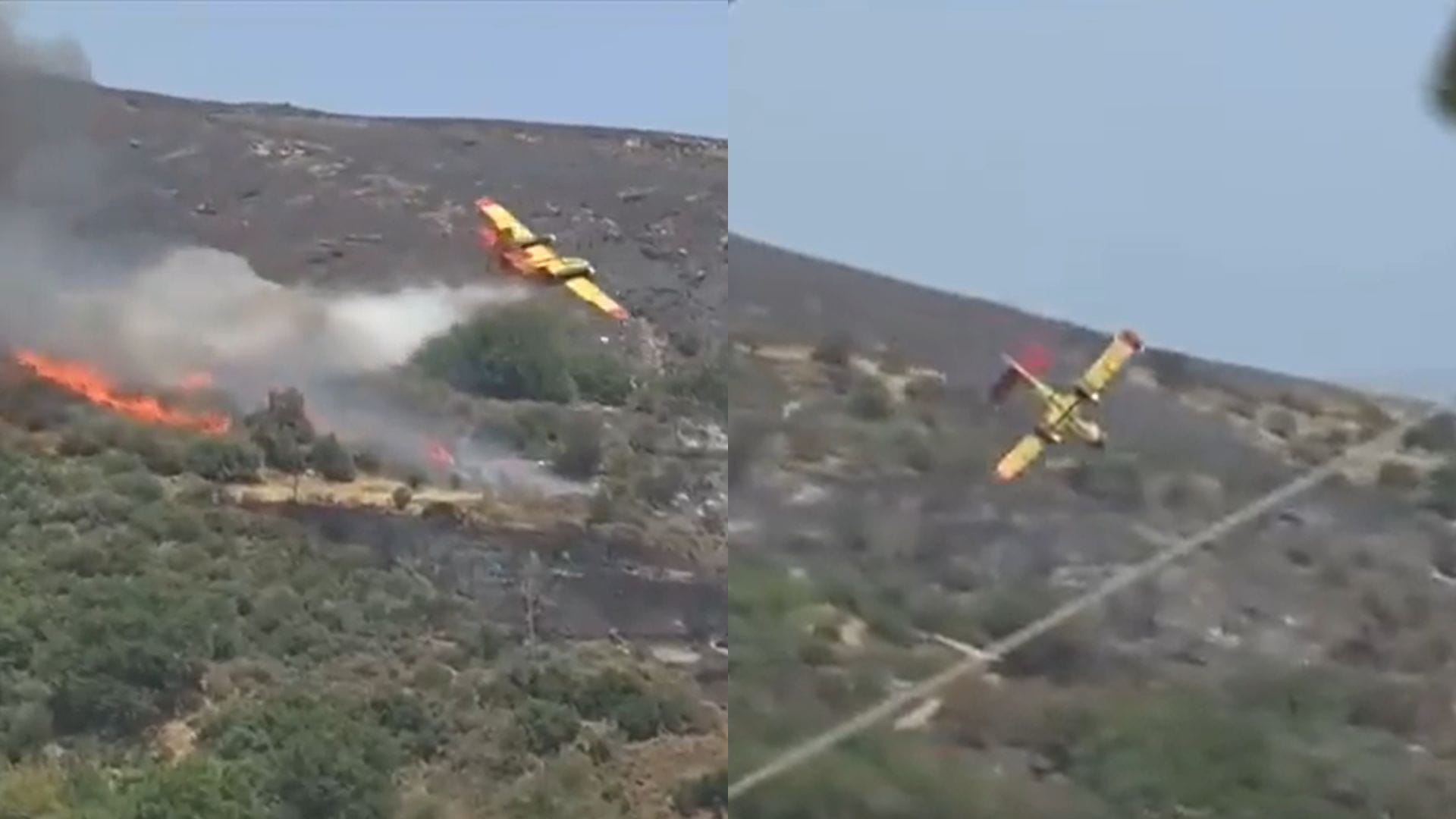 Registran momento exacto de fatal caída de avión cisterna en pleno combate de incendios forestales en una isla en Grecia