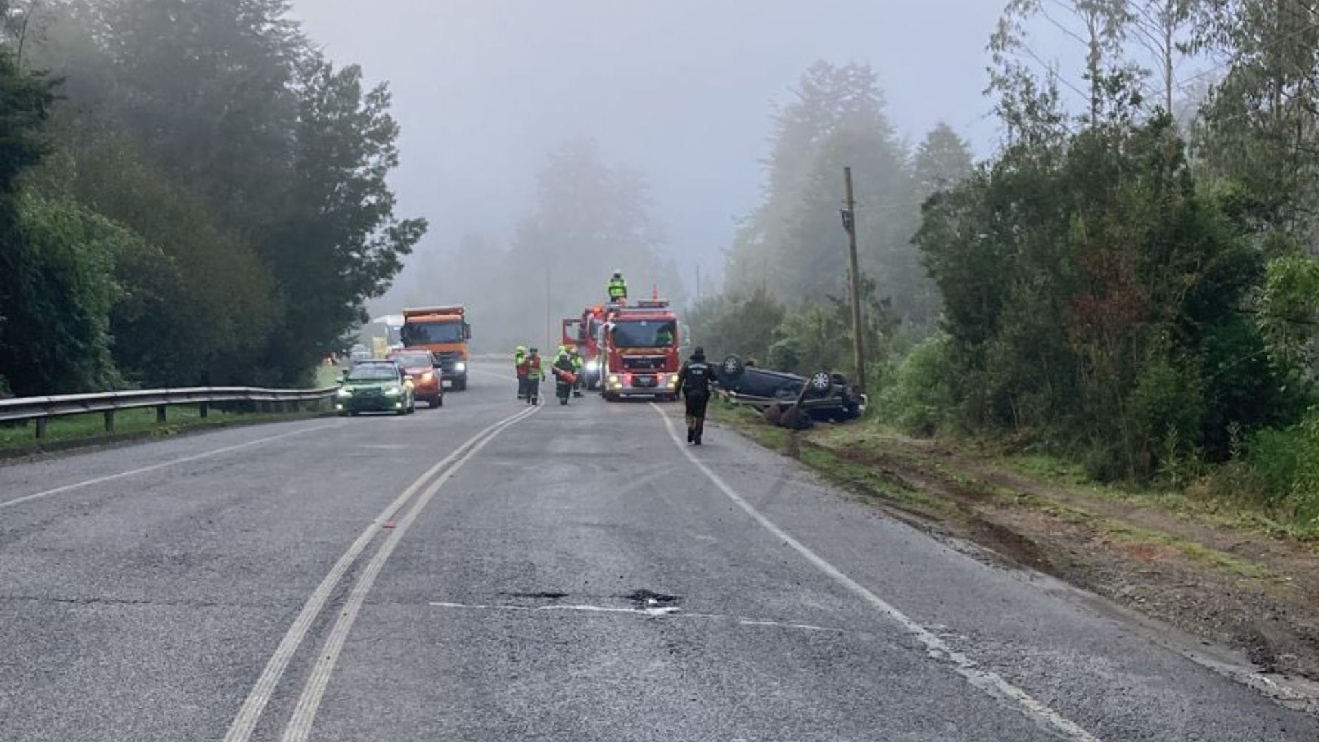 Fatal volcamiento de vehículo: Una persona fallecida deja un accidente de tránsito en la ruta que une Valdivia y Paillaco