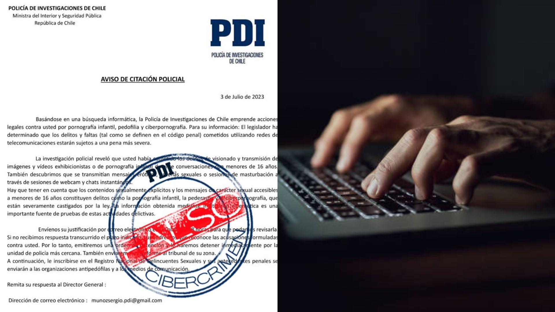 PDI advierte sobre falsa citación que está circulando: ¿Qué se debe hacer si llega este correo fraudulento?