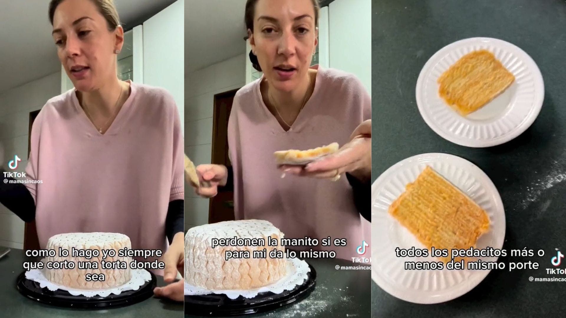“Me dan ese pedazo y quedo en una muela”: Mujer desató ola de reacciones por peculiar tutorial para cortar torta