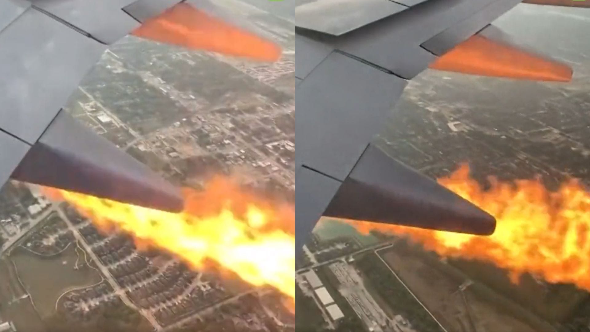 Emergencia fue captada por un pasajero: Momentos de terror en un avión por incendio de un motor en pleno vuelo