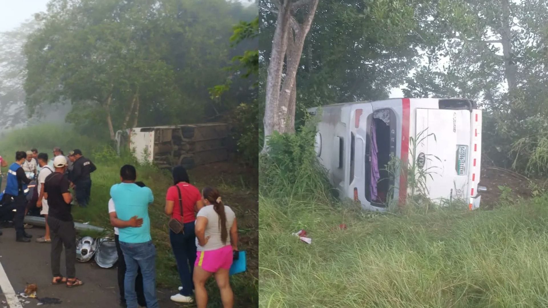 Bus chocó con el tendido eléctrico y volcó dejando cuatro heridos en la carretera de Panamá