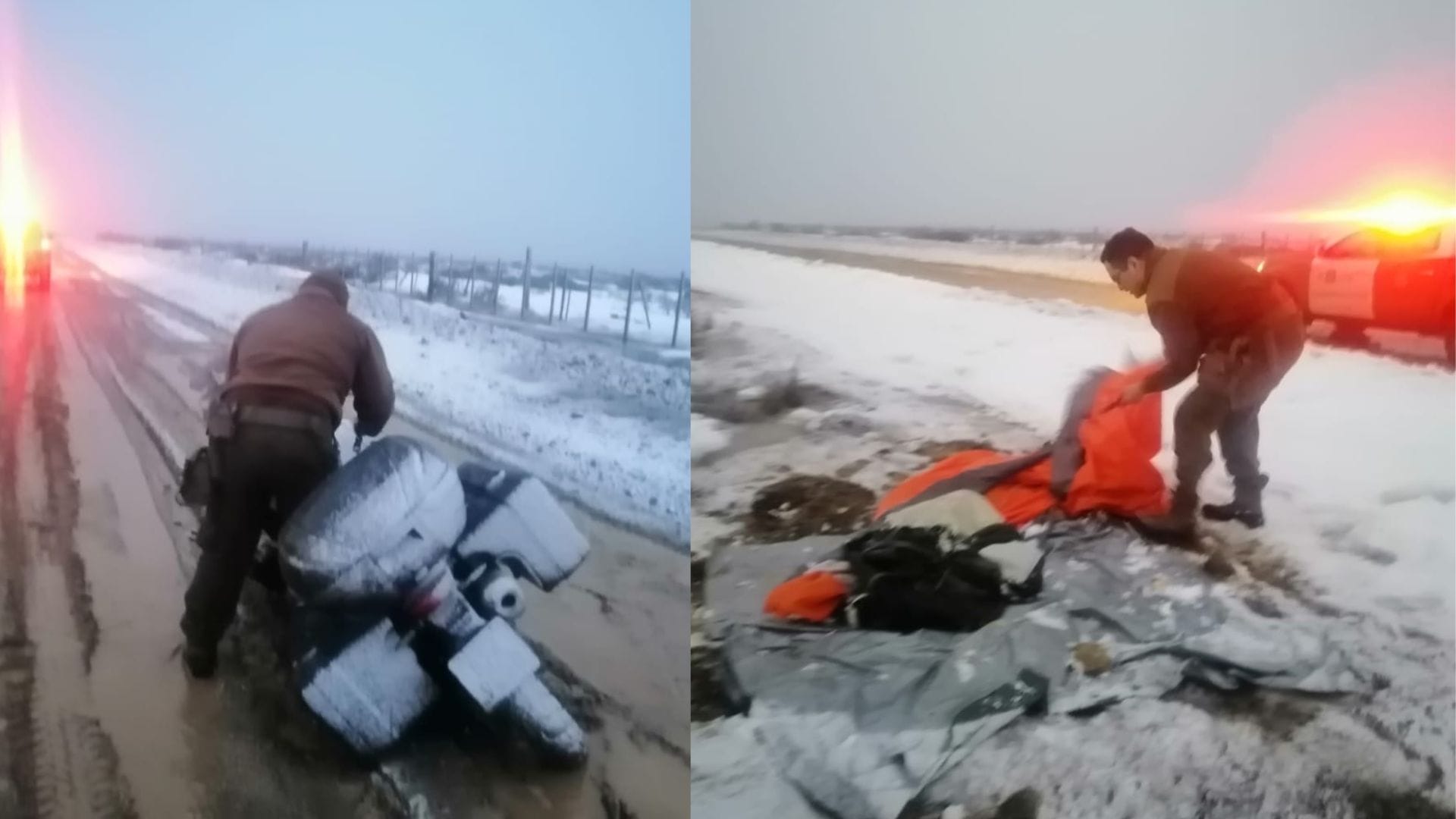 Motociclista se volcó en el cordón Baquedano en Porvenir: Lo encontraron semiconsciente y tapado con nieve